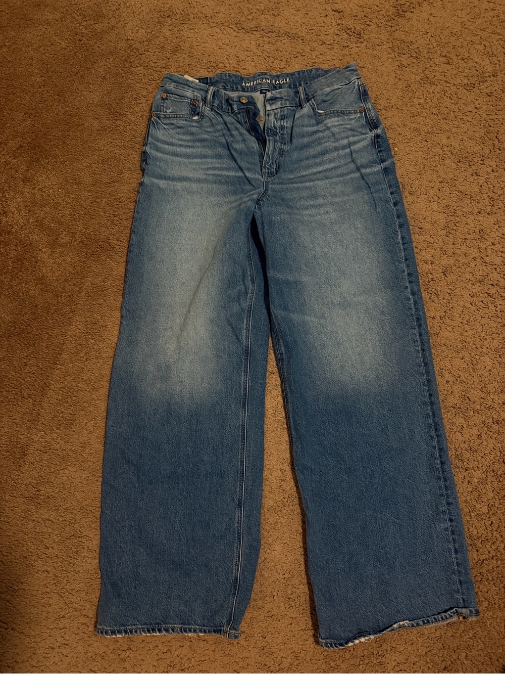 American Eagle Curvy Super High Rise Baggy Straight Strigid Jeans 14 Long